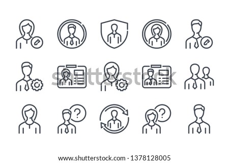 User profile related line icon set. Avatar settings linear icons. Profile services outline vector sign collection.
