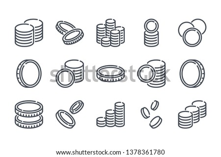 Stack of coins related line icon set. Coin linear icons. Money and currency outline vector sign collection.