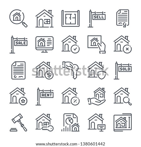 Real Estate related line icon set. Home and apartment linear icons. Commercial property outline vector sign collection.
