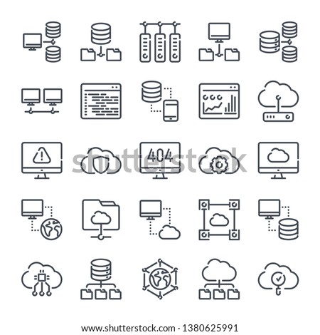 Network and Hosting related line icon set. Server and database linear icons. Hosting and Cloud storage outline vector sign collection.