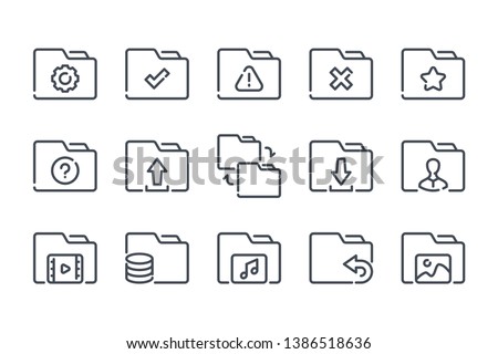 Folder related line icon set. Document archive linear icons. File organization outline vector signs and symbols collection.