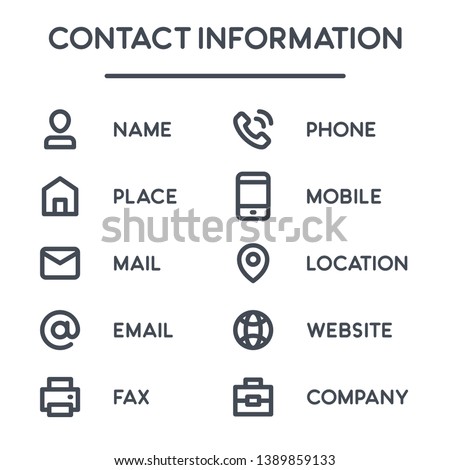 Contact information bold line icons for business card. Info vector symbols and signs.
