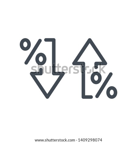 Percent growth and reduction line icons. Cost rate and interest vector icons