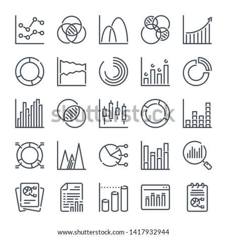 Chart and graph related line icon set. Analytics linear icons. Report outline vector sign collection.