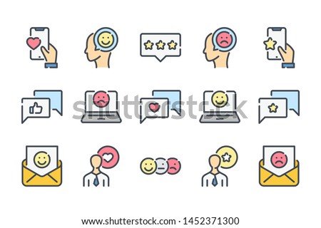 Feedback and Customer Satisfaction related color line icon set. Testimonials and Ranking outline vector icons.