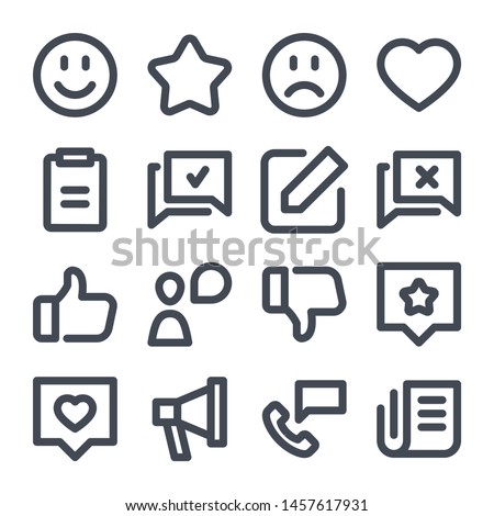 Feedback bold line icon set. Like, Review and Rating outline icons.