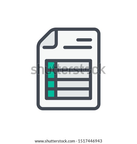 Document with spreadsheet color line icon. File with pivot table page vector outline colorful sign.