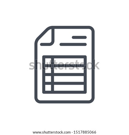Document with spreadsheet line icon. File with pivot table page vector outline sign.