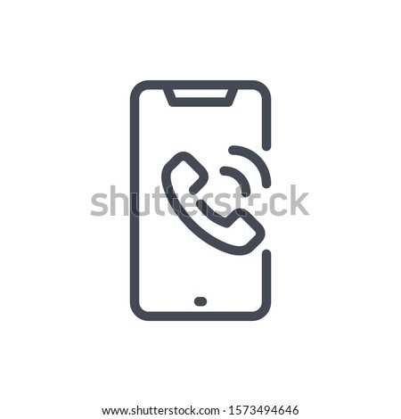 Smartphone with an incoming call line icon. Mobile phone with phone tube on display vector outline sign.