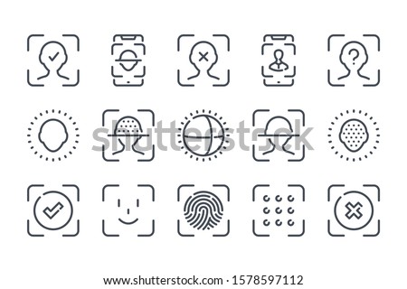Face Scan and Face ID and related line icon set. Identification and Recognition linear icons. Biometric authentication outline vector sign collection.