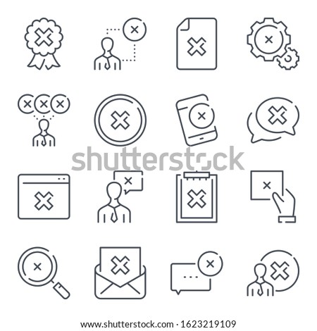 Cancellation related line icon set. Negative result linear icon collection. Decline and cancel vector icons.