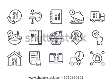 Food delivery service line icon set. Online order outline vector icons. Home delivery service icon collection.