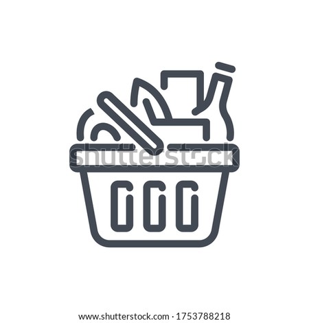 Basket of Food line icon. Grocery Basket with Food vector outline sign.
