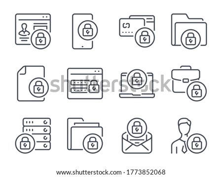 Data Protection line icons. Data Security icon set. Internet Security and Cybersecurity vector editable stroke icon collection.
