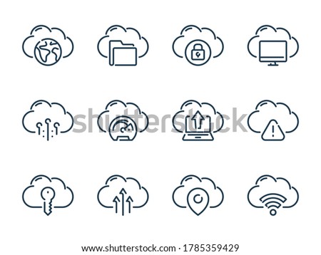 Cloud Server and Storage vector line icon set. Cloud Hosting and Computing outline icons. Cloud Network icon collection.