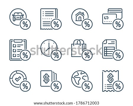 Loan related vector line icon set. Fees outline icons. Tax icon collection.