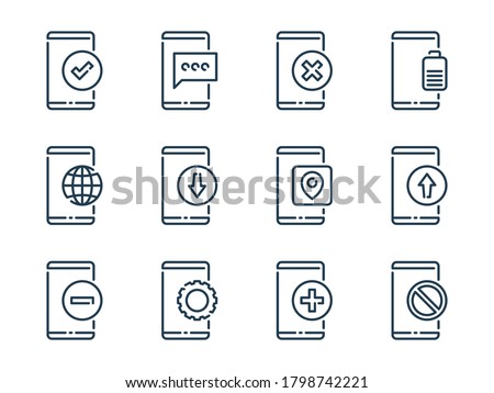 Smartphone basic functions related vector line icons. Mobile phone services outline icon set.