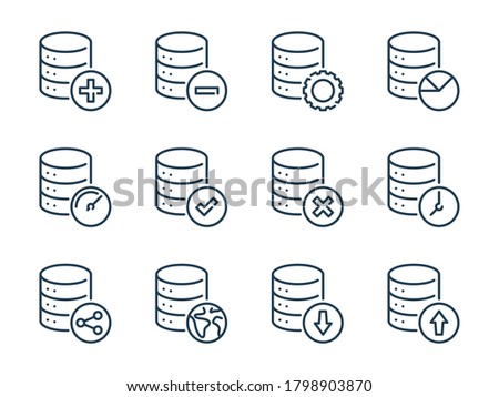 Database related vector line icons. Server and Data transfer outline icon set.