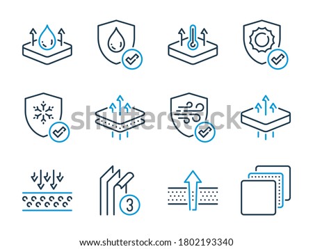 Fabric Feature related vector line icons. Layered Materials outline icon set.