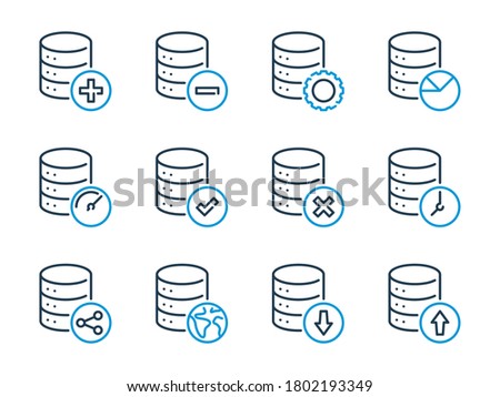 Database related vector line icons. Server and Data transfer outline icon set.