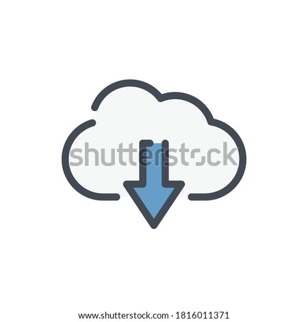 Download from Cloud server color line icon. Arrow down with cloud vector outline colorful sign.