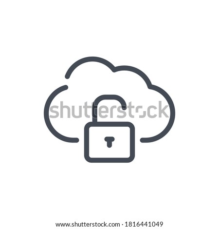 Cloud Service Access line icon. Open Lock with cloud vector outline sign.
