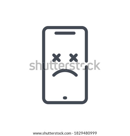Dead mobile phone line icon. Broken smartphone vector outline sign.