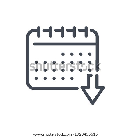 Download from timetable line icon. Calendar with arrow down vector outline sign.