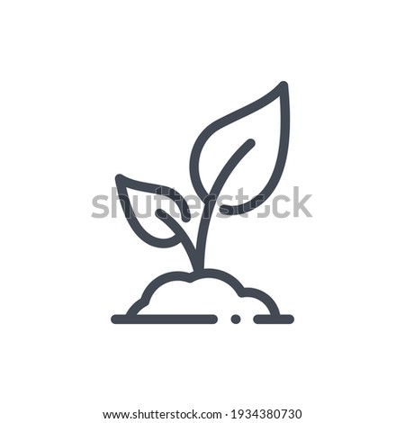 Sprout plant in soil with leaves line icon. Seedling vector outline sign.