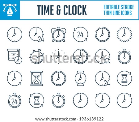 Time and clock thin line icons. Time management and Measurement outline icon set. Editable stroke icons.