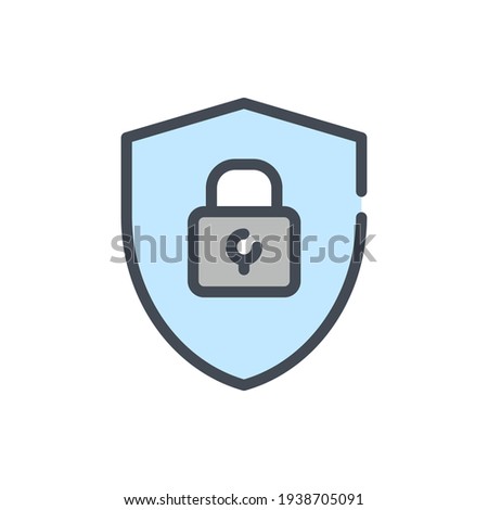 Shield with padlock color line icon. Privacy, Protection and Security shield vector outline colorful sign.