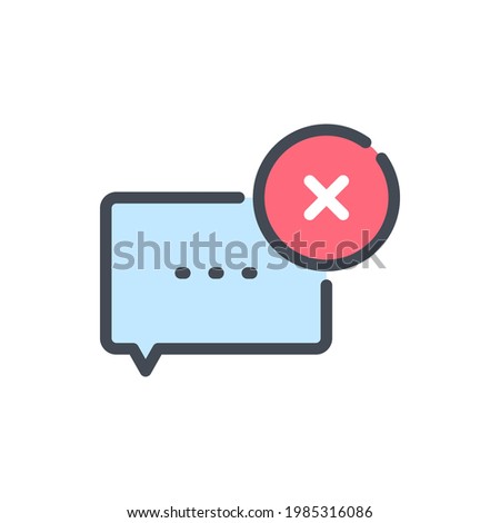 Cancel chat box and message color line icon. Remove and delete comment vector outline colorful sign.