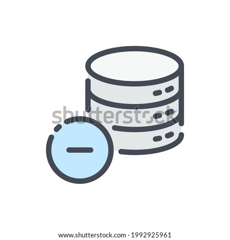 Remove from database color line icon. Delete from server storage vector outline colorful sign.