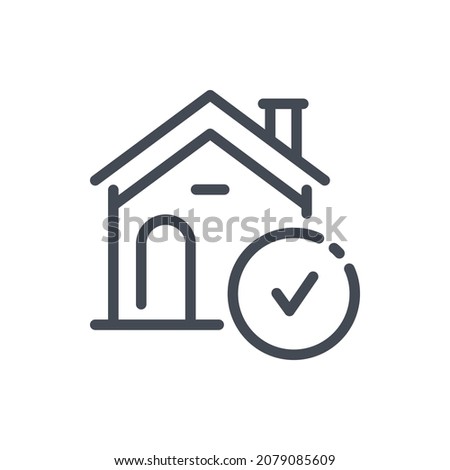 Mortgage approved line icon. House building with check mark vector outline sign.