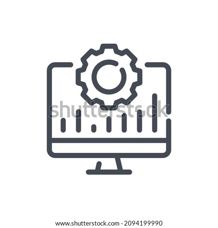 Online preference settings line icon. Computer with gear and statistics chart vector outline sign.