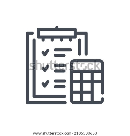 Strategy calculation line icon. Clipboard with calculator vector outline sign.