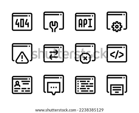 Website Configuration and Web page preferences line vector icons. Content settings, Program software and Hosting service editable stroke outline icon set.