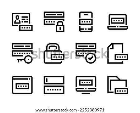 Password and Online security line vector icons. Data protection and Information secure editable stroke outline icon set.