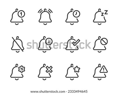 Bell and Notification vector line icons. Reminder and Announcement outline icon set.