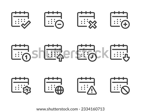 Calendar, Timetable and Date vector line icons. Schedule, Event and Appointment outline icon set.