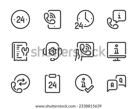 Customer support service and Helpline vector line icons. Help, Assistance and Consulting outline icon set.