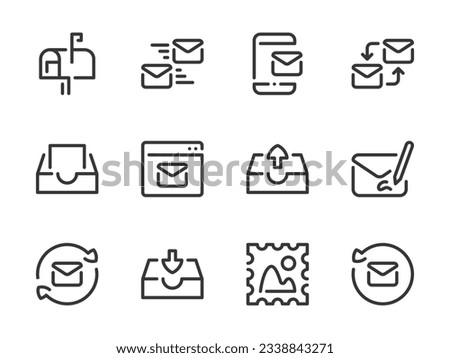 Mail and Email vector line icons. Inbox, Letter, Reply and Mailbox outline icon set.