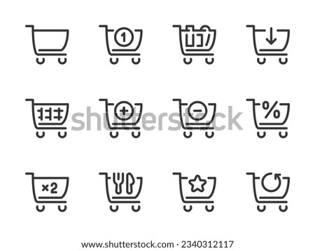 Shopping cart and Grocery trolley vector line icons. Supermarket cart outline icon set.
