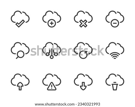 Cloud computing services vector line icons. Online storage preferences outline icon set.