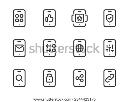 Mobile Phone Applications and Services vector line icons. Smartphone Preferences outline icon set.