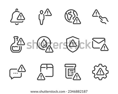 Warning and Alert Notification vector line icons. Error, Attention and Caution outline icon set.