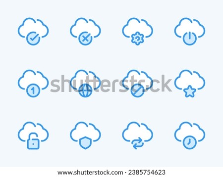Cloud Computing Services and Configurations vector line icons. Online Storage Preferences outline icon set. Cloud Connection, Protection, Password, Access, Notification, Synchronization and more.