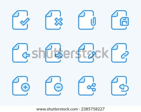 Document and File Management vector line icons. Data settings and File Configurations outline icon set. Approve, Reject, Send, Receive, Edit, Attach, Save, Share and more.