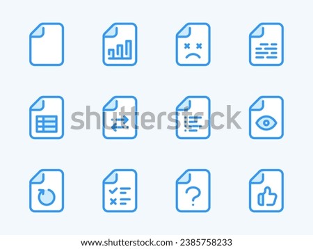 Document and File type vector line icons. Data and File Configurations outline icon set. Spreadsheet, List, Test, Report, Planner and more.