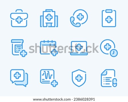 Healthcare vector line icons. Clinic and Hospital outline icon set. Helpline, Drugs, Pulse, Prescription, Ambulance, Medicine, Health, Medical service, First Aid and more.